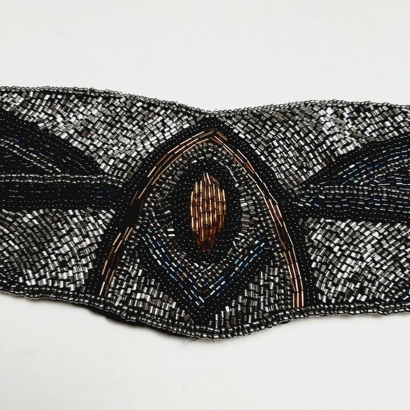 DEENA & OZZY Beaded Belt Intricate Design Seed Bead Boho Black Sz L - Picture 3 of 16